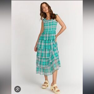 NWT Sleeveless Plaid Smocked Tiered Dress